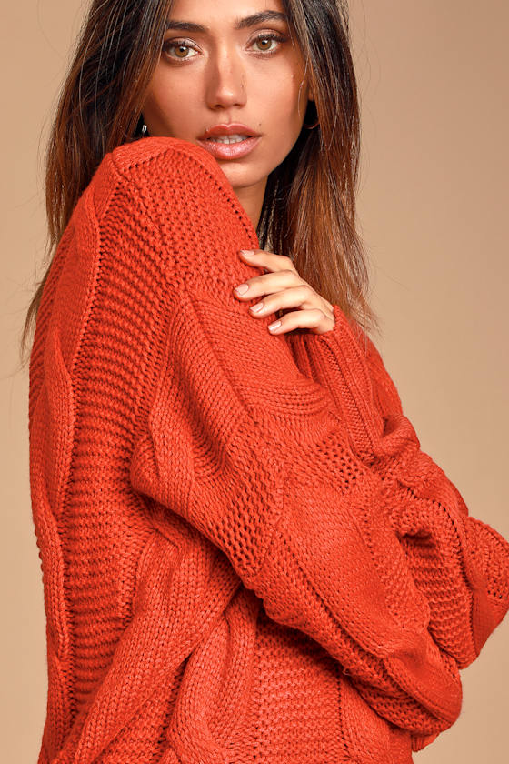 New Possibilities Rust Red Cable Knit Sweater 6