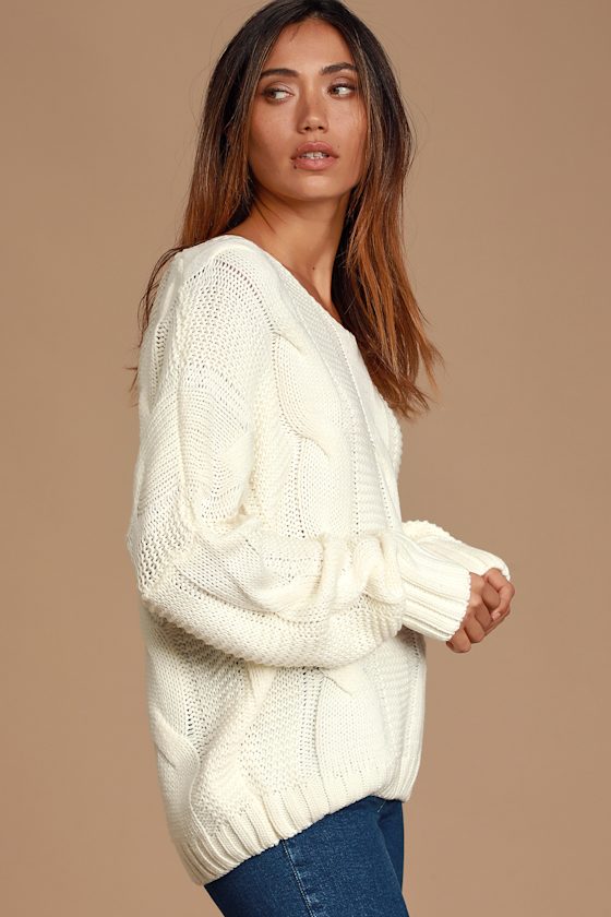 New Possibilities White Cable Knit Sweater 4