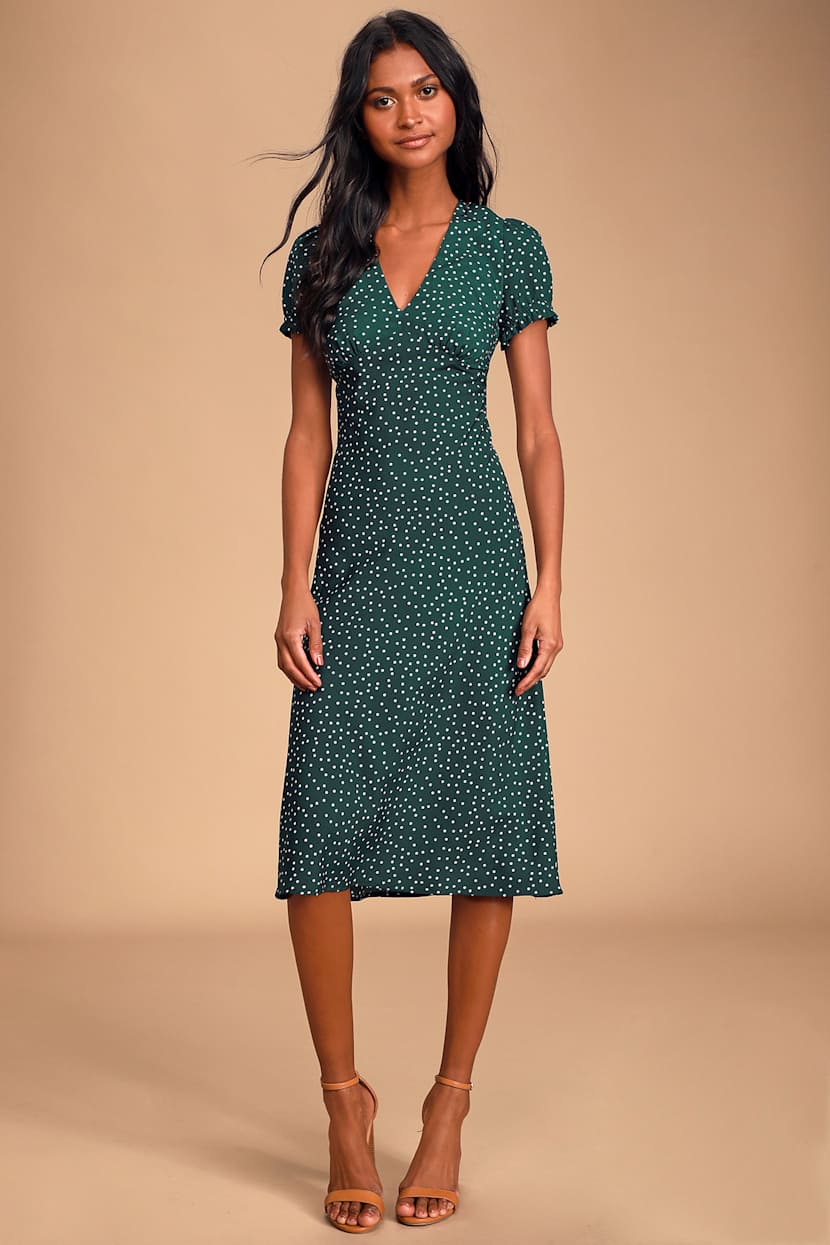 green emerald velvet dress Darlene Retro Polka Dot Swing Dress in Dark Green main image 1