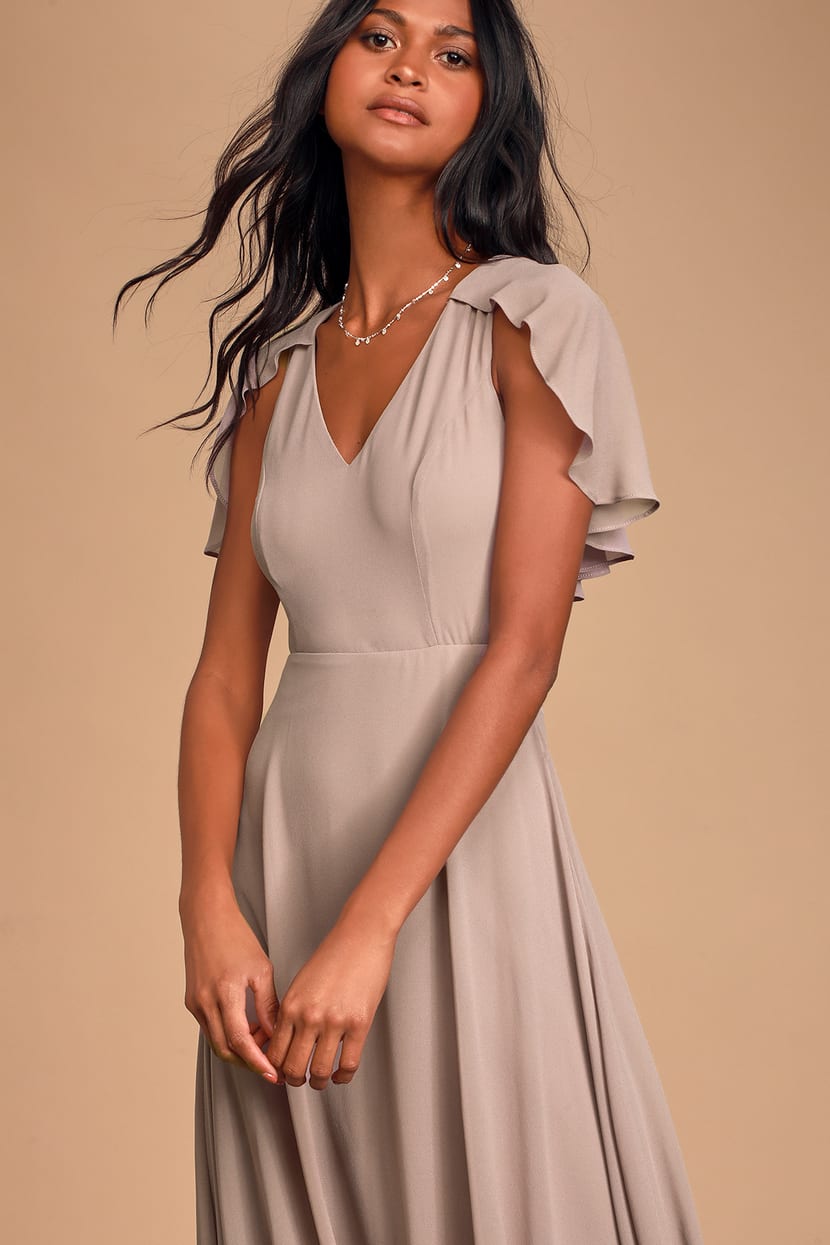 Pretty Dusty Lavender Dress - Flutter Sleeve Maxi - Chiffon Maxi - Lulus