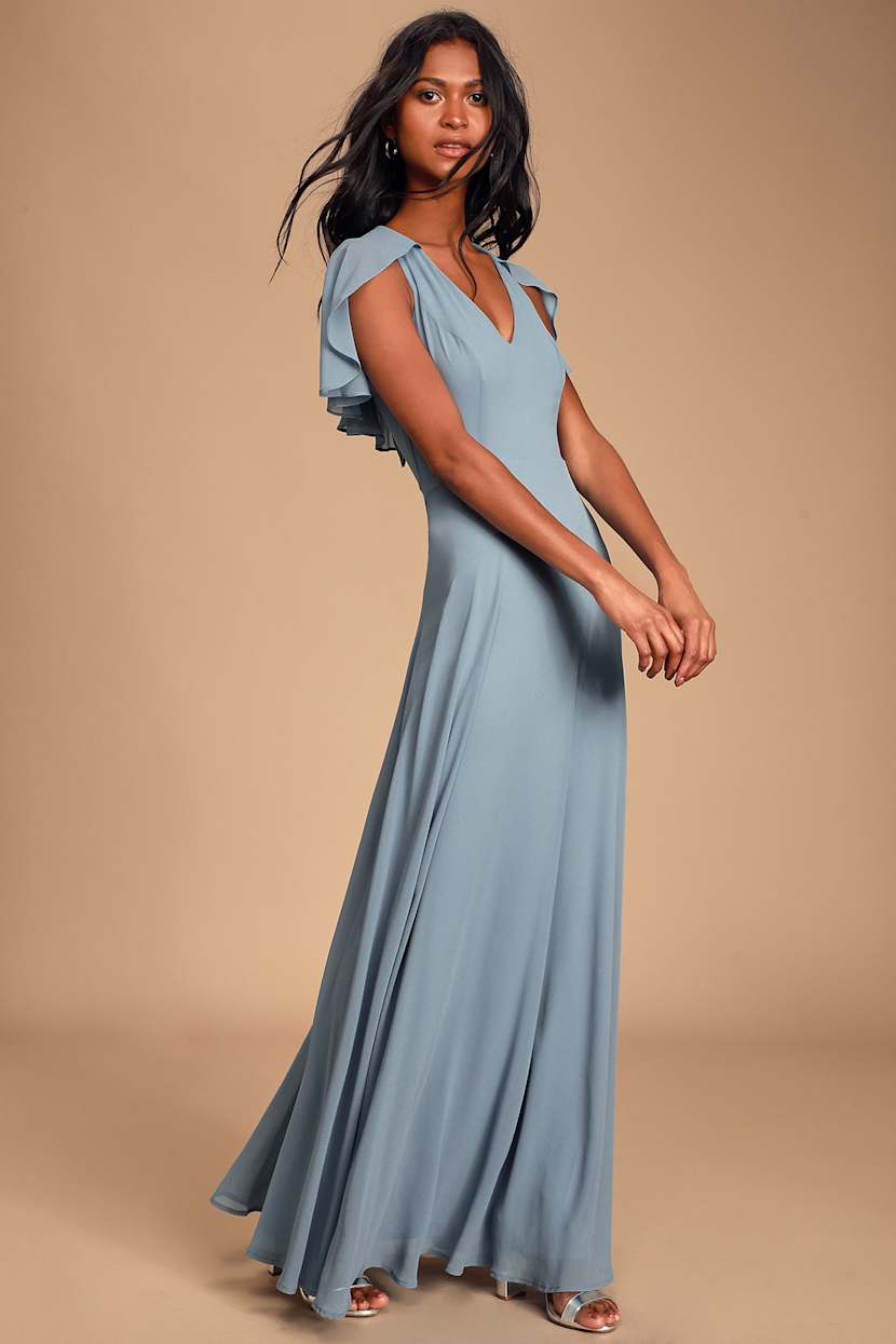 slate blue chiffon dress Chiffon Ruffle Dress in Slate Blue