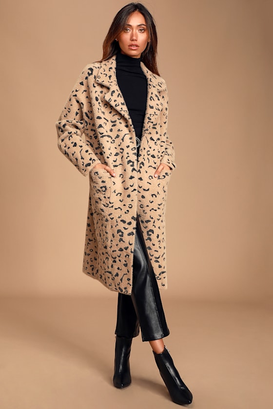 Arta Tan Leopard Print Knit Coat 1