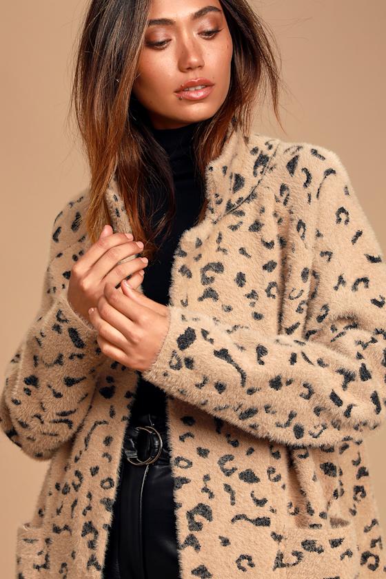 Arta Tan Leopard Print Knit Coat 2