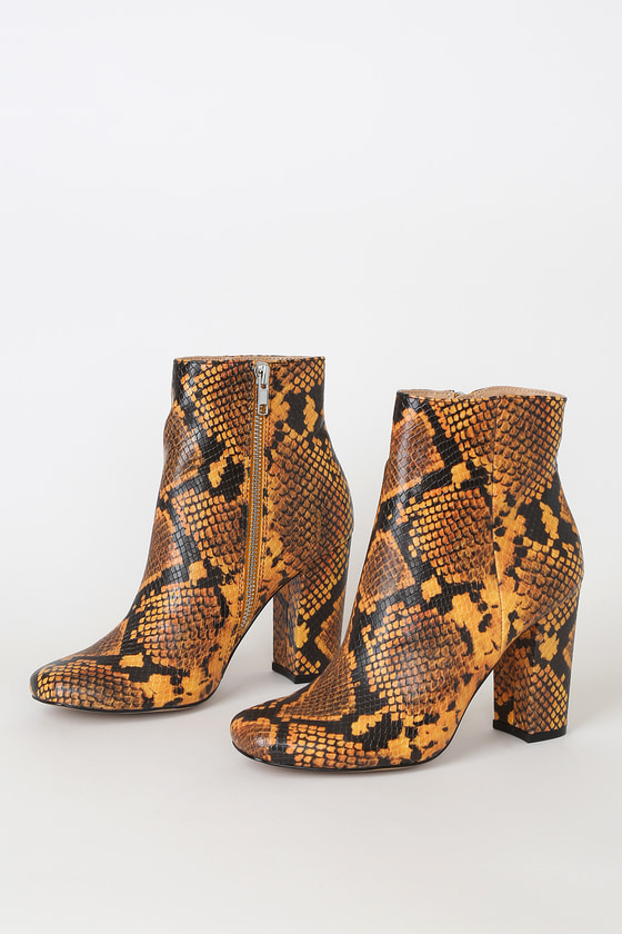 yellow snakeskin ankle boots