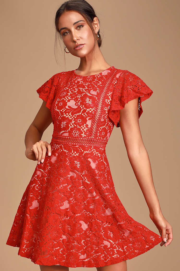 red lace and nude dress Lovemystyle Nude Slip Dress With Red Lace Overlay
