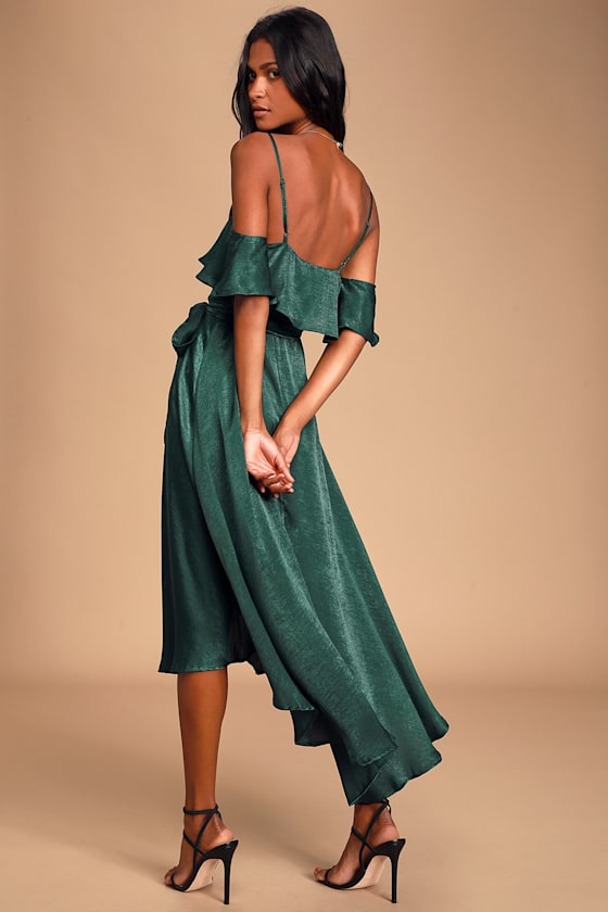 Layla Forest Green Off-the-Shoulder Wrap Dress 4