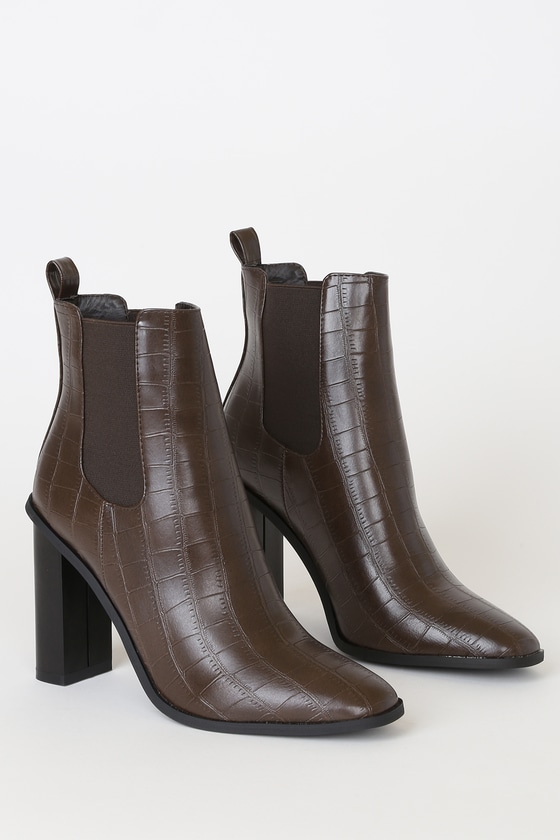 brown crocodile ankle boots