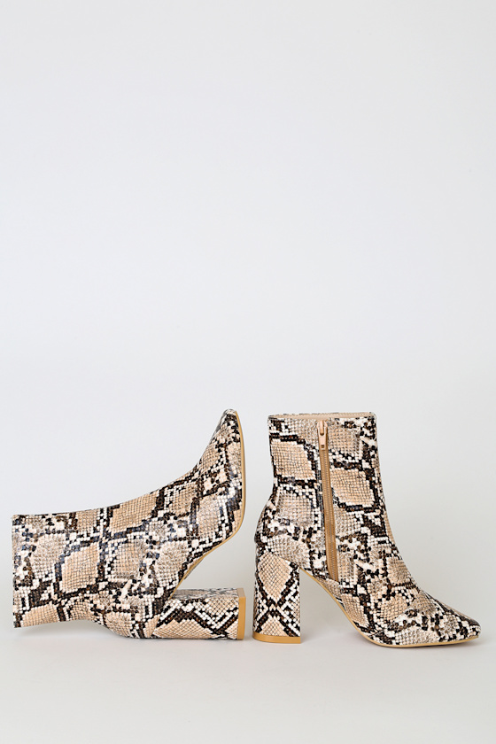 My Generation Tan Snake High Heel Mid-Calf Boots 1