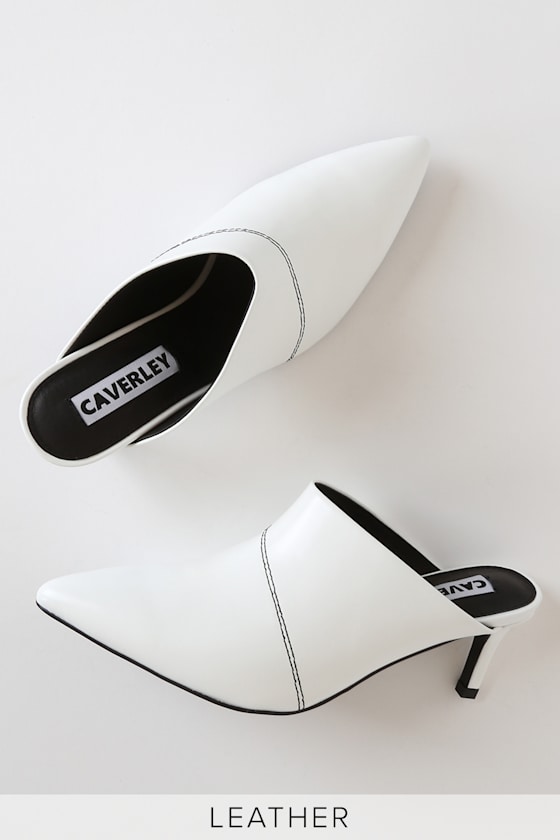 Donovan White Gloss Leather Pointed-Toe Mules 1