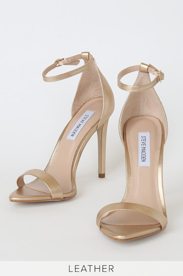 Steve Madden Sane Metallic Gold Heels Gold Ankle Strap Heels