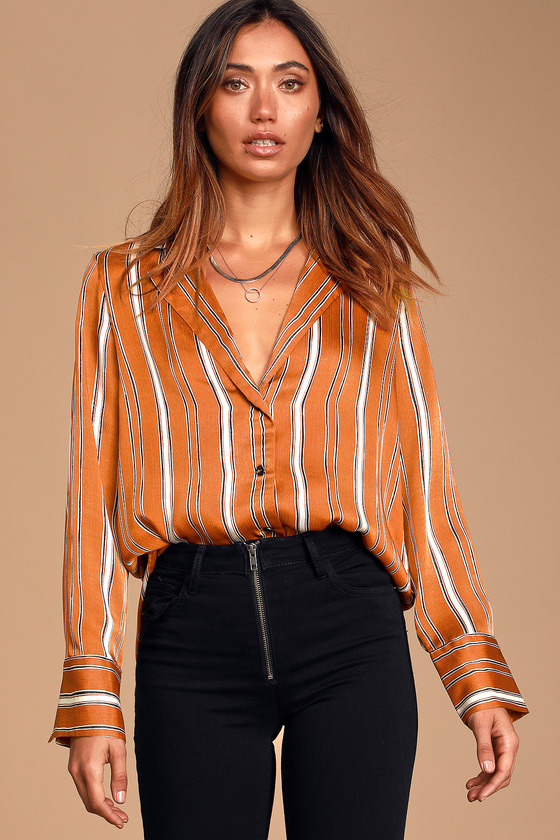 orange striped button up shirt