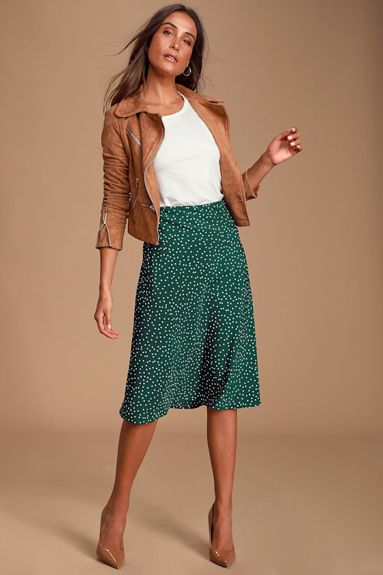 Whitni Emerald Green Polka Dot Midi Slip Skirt 1