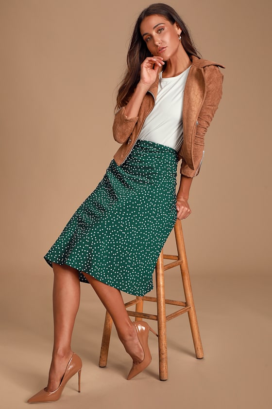 Whitni Emerald Green Polka Dot Midi Slip Skirt 4