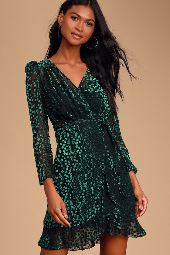 Emerald Green Velvet Wrap Dress Hotsell ...