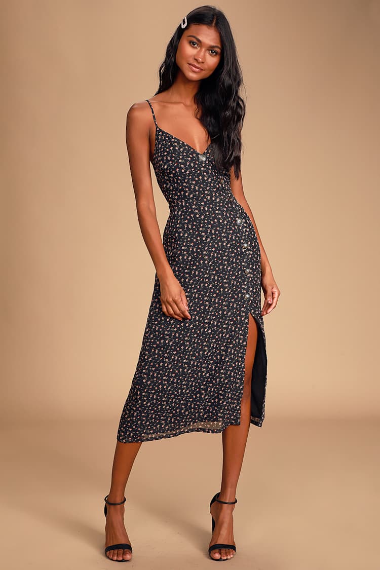 knee length dresses for ladies Wandering Heart Floral Button Down Midi Dress 1XL / Chestnut