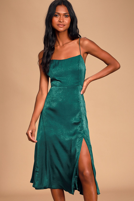 teal satin dress long