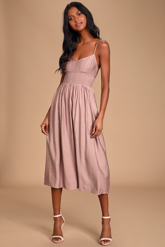 Cute Mauve Pink Midi Dress - Smocked ...