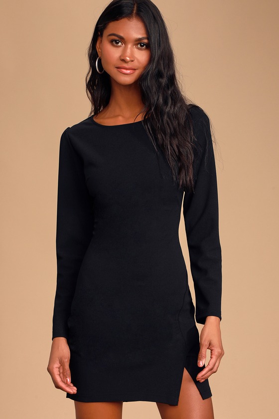 black long sleeve tight dress