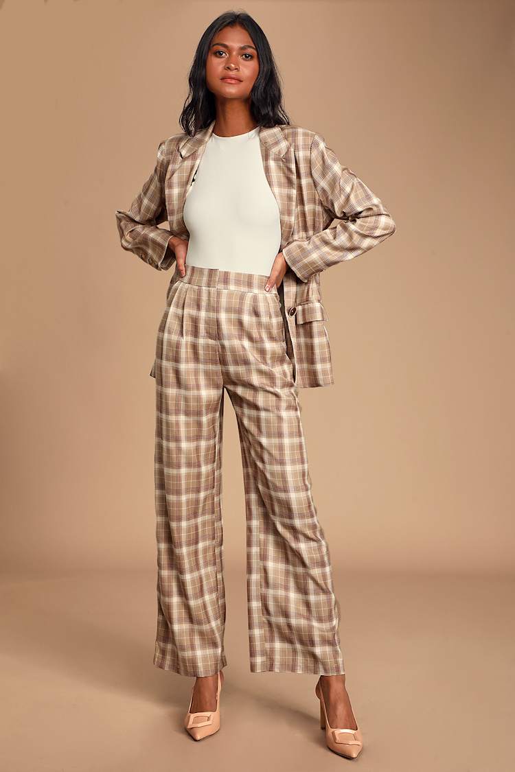 slim fit dress slacks Gretchen Fiona High Waisted Plaid Flare Jeans – Willow Boutique main image 1