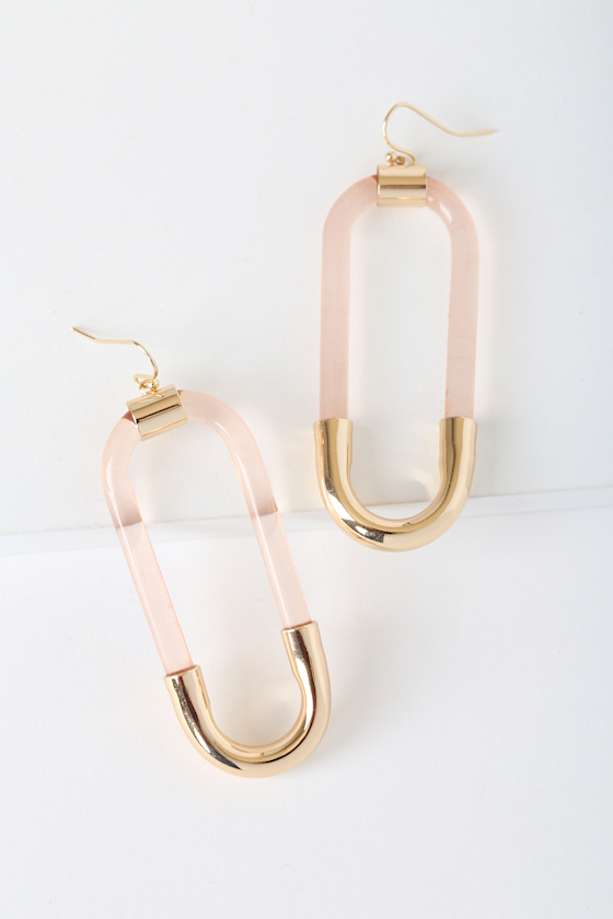 Stay Chic Gold and Peach Lucite Oval Drop Earrings 1
