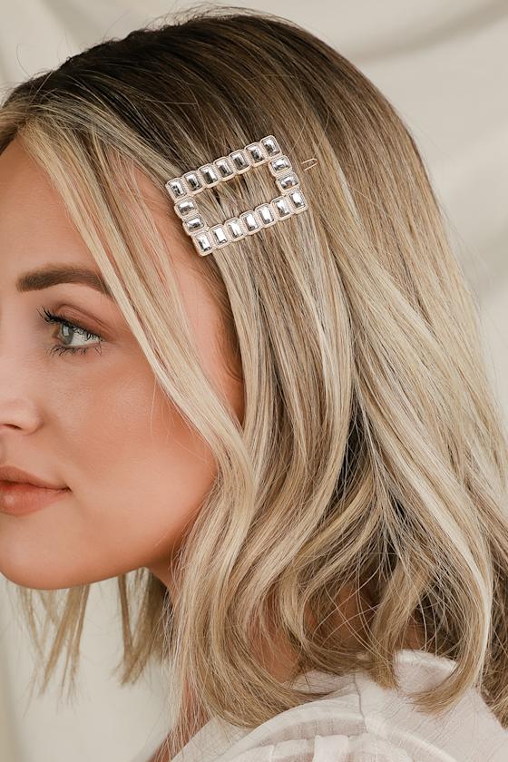Bling Bling Gold Rhinestone Rectangle Hair Clip 1