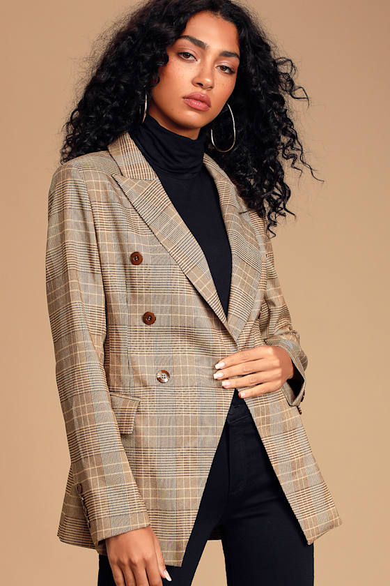 Feature Story Beige and Brown Plaid Blazer 4
