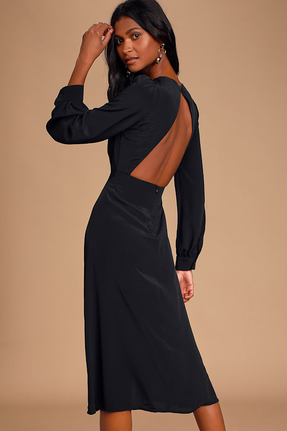 Alemenda Black Backless Long Sleeve Midi Dress 7