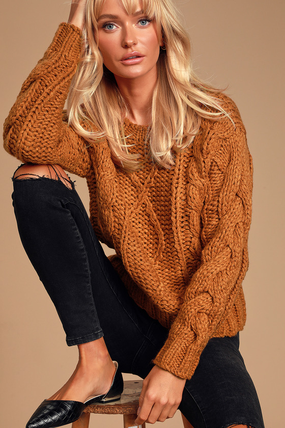 Cable Knit Sweater Rust Brown Knit Sweater Cozy Sweater Lulus