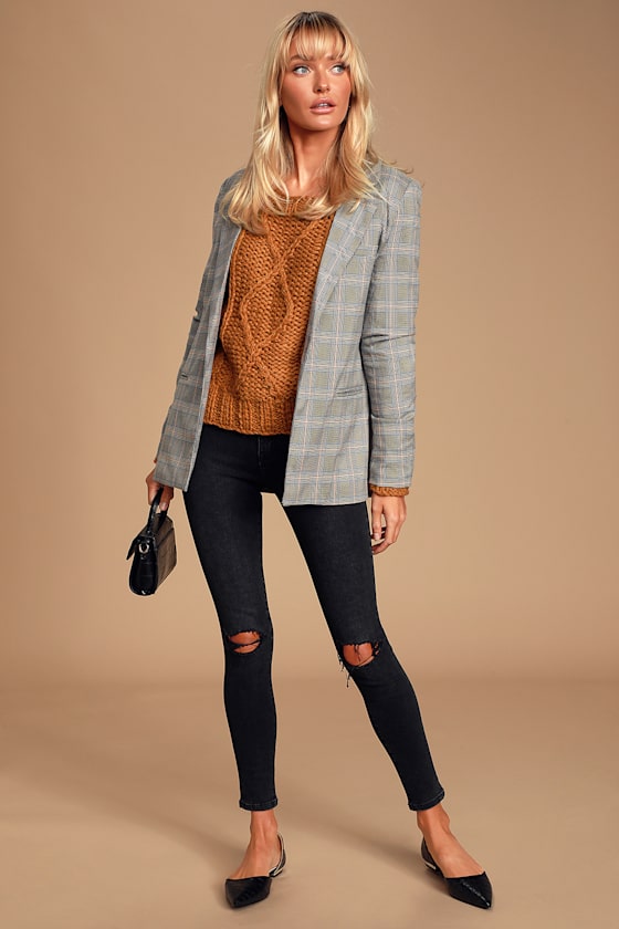Jaylene Rust Brown Cable Knit Sweater 1