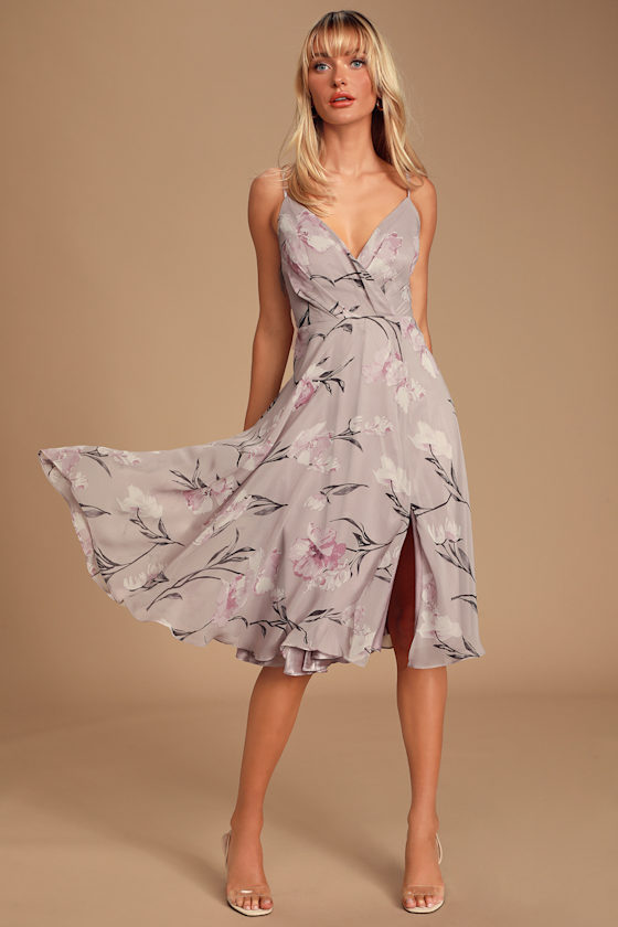 Blooms of You Dusty Lavender Floral Print Midi Dress 4