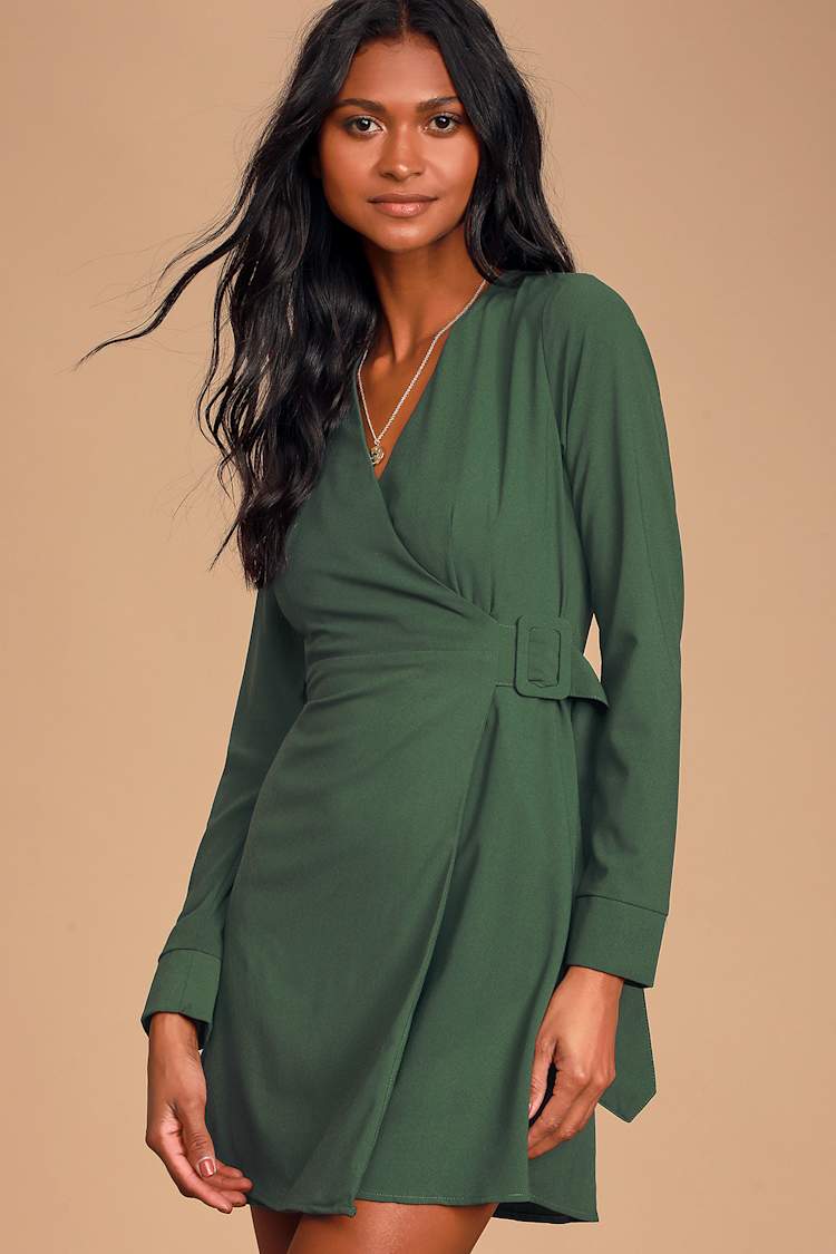 dark green long sleeve skater dress Mint Green Long Sleeve Skater Dress Green / M