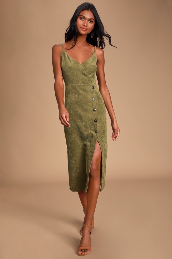 Cute Olive Green Dress Corduroy Dress Olive Green Midi Dress Lulus