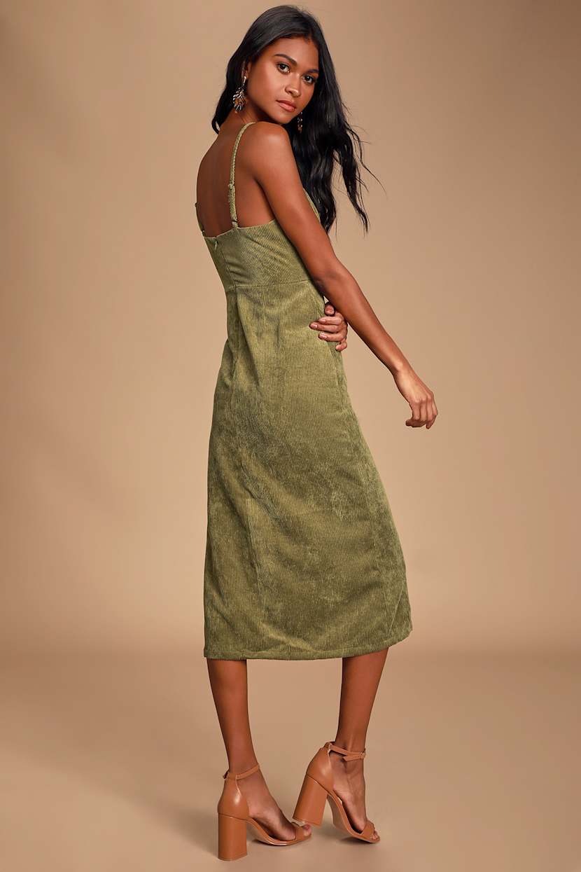 olive green corduroy dress Olive Green Corduroy Pinafore Dress