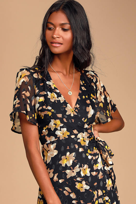 Lean On Me Black Floral Print Wrap Maxi Dress 2