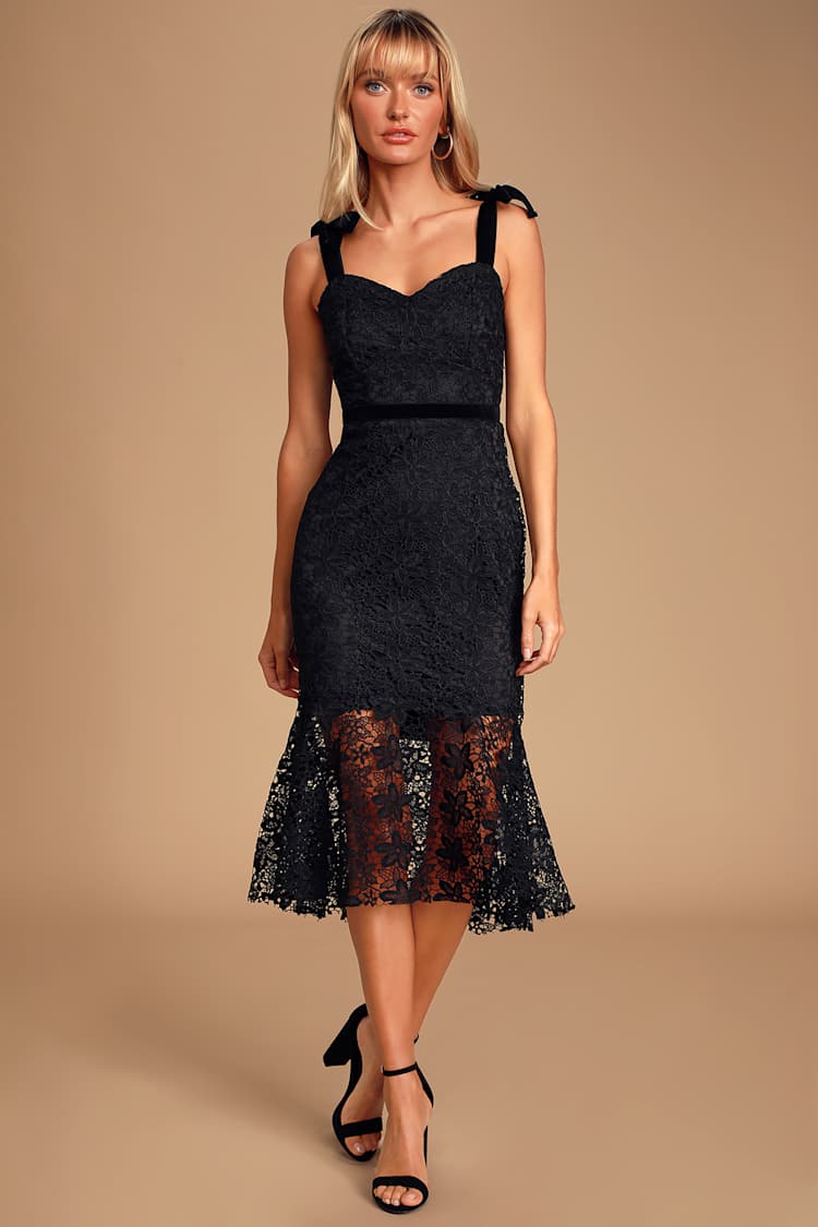 white christmas dresses Clotilde Black Crochet-knit Midi Dress, S / Black main image 1
