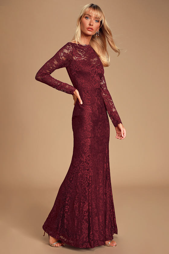 Farida Wine Red Lace Long Sleeve Maxi Dress 3