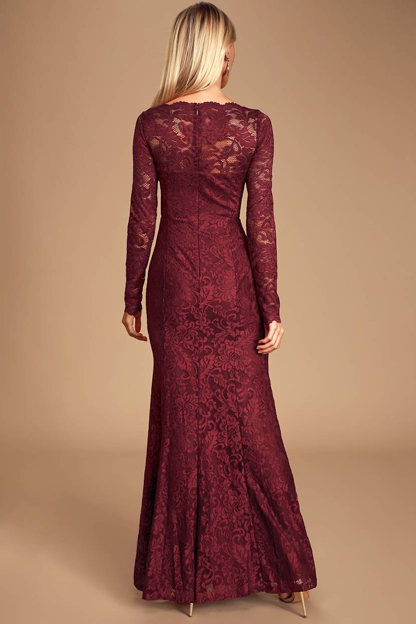 Wine Red Maxi Dress - Lace Maxi Dress - Long Sleeve Maxi - Gown - Lulus Wine Red Maxi Dress - Lace Maxi Dress - Long Sleeve Maxi - Gown - Lulus