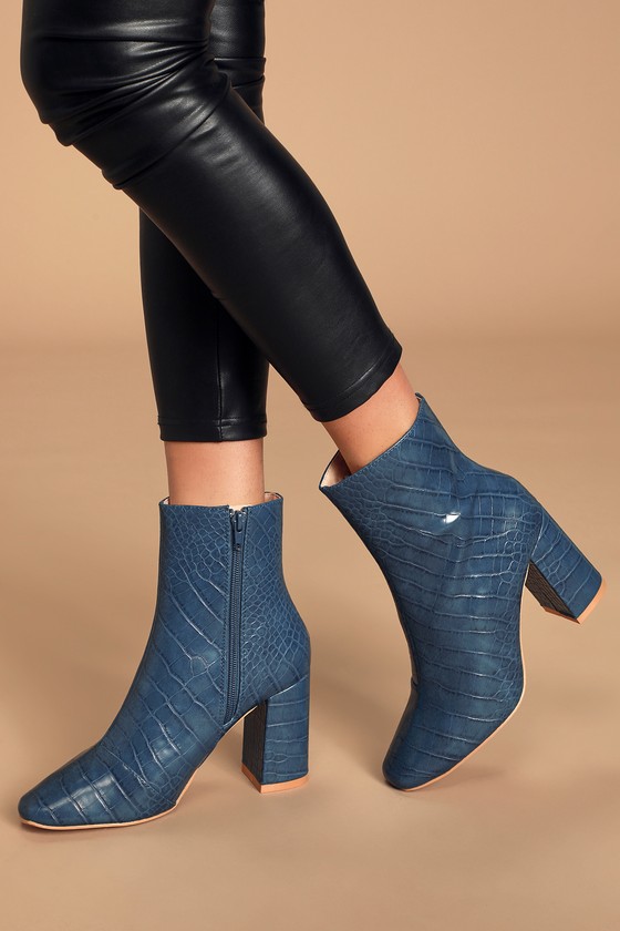Navy mid heel ankle boots sale