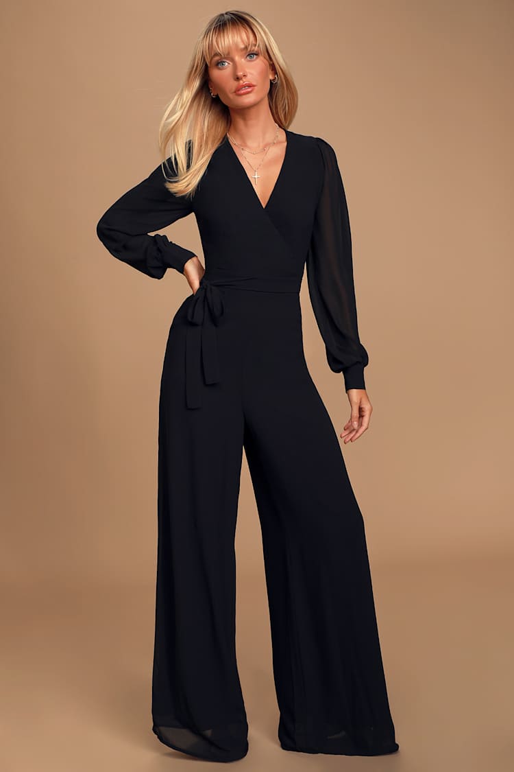 Latest Thing Black Surplice Long Sleeve Jumpsuit