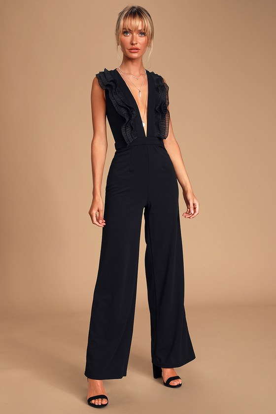 Pretty Back Jumpsuit - Plunging V-neck Jumpsuit - Ruffle Jumpsuit - Lulus