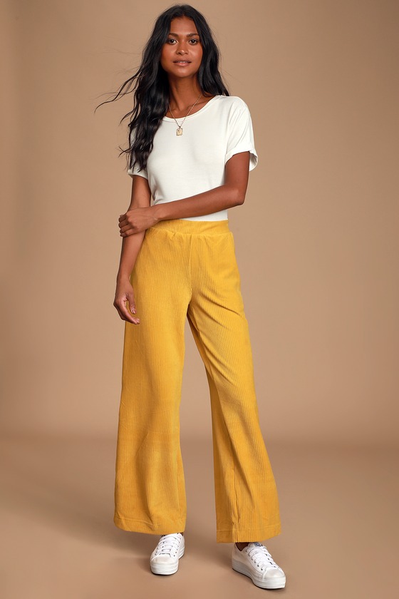Ribbed Velour Pull On Wide Leg Pants