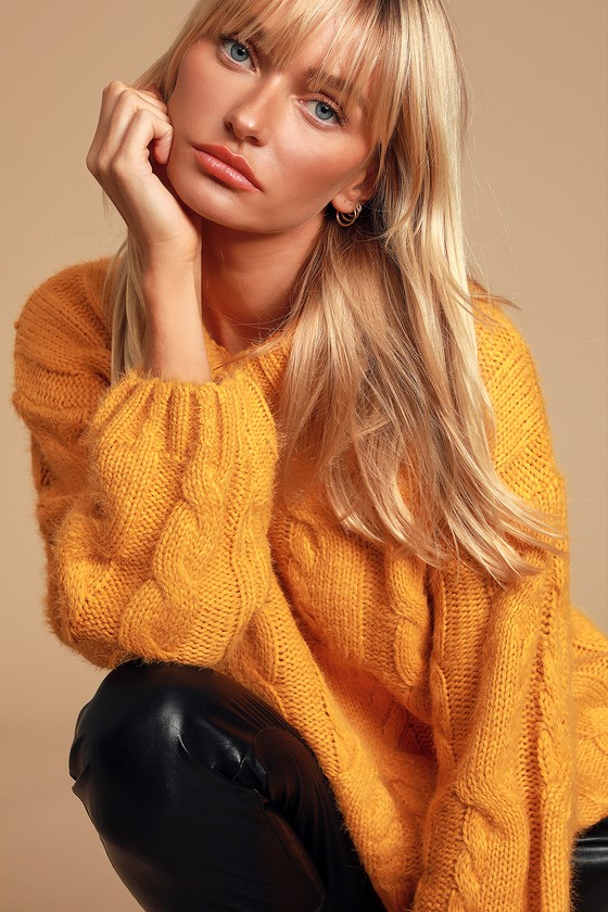 yellow cable knit sweater