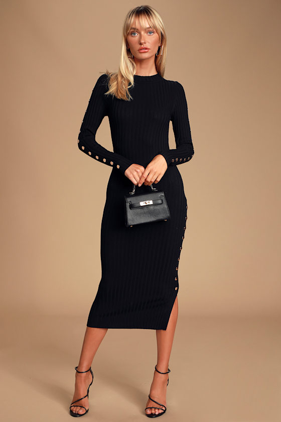 Chic Enterprise Black Long Sleeve Midi Sweater Dress 5