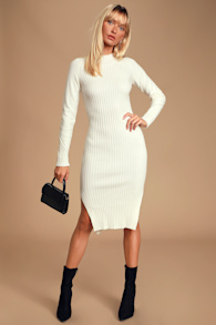 Snuggle Party Ivory Mock Neck Midi Sweater Dress 5
