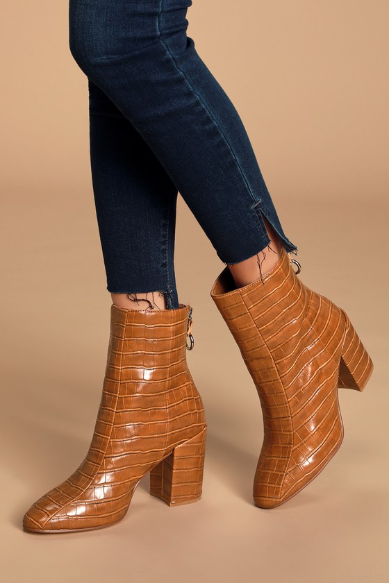 cognac croc booties