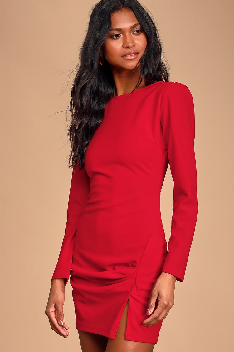 kvalitet let accent Sexy Red Dress - Long Sleeve Bodycon Dress - Red Bodycon Dress - Lulus
