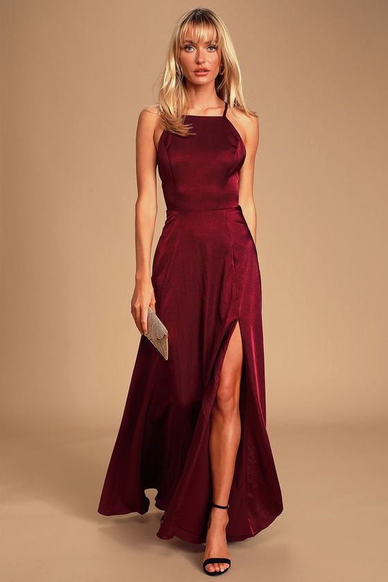 burgundy dress satin