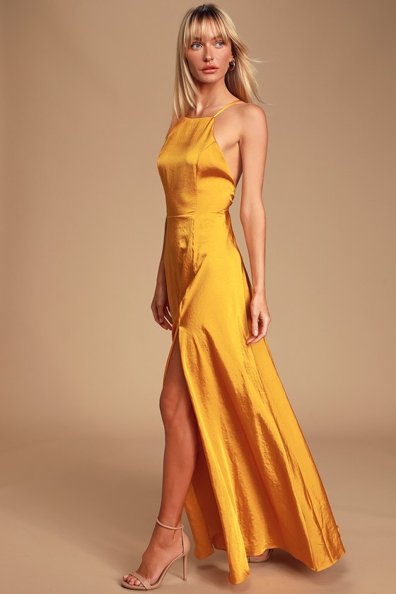 Glam Yellow Maxi - Satin Maxi Dress ...