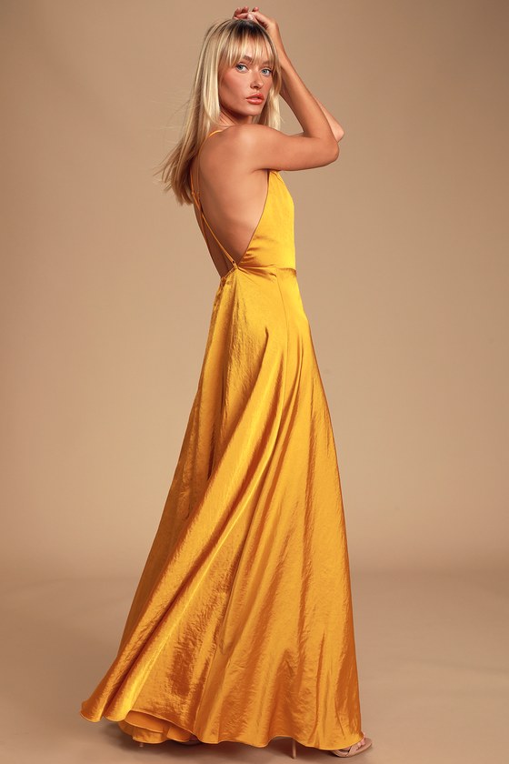 yellow satin dress long