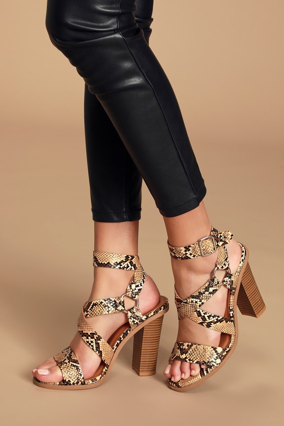 camel strappy heels